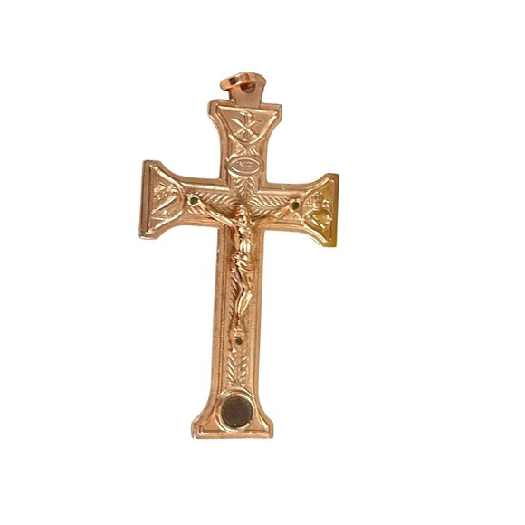 Vintage Catholic Crucifix Pendant Rose Gold Tone INRI Front & Stations of the Cr - Picture 1 of 7